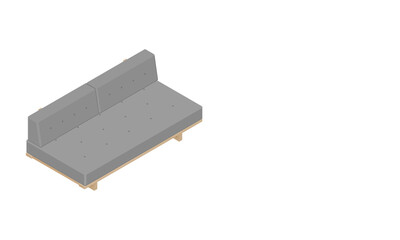 灰色デイベッドソファの表アイソメ図