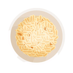 Oatmeal porridge in bowl, plate top view in cartoon style isolated on white background. Healthy morning traditional dish, breakfast. 