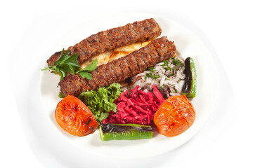 Traditional Turkish Adana Kebab and Salad