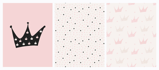 Irregular Crown Seamless Pattern. Pale Green and Gray Doodle Print © artemstepanov