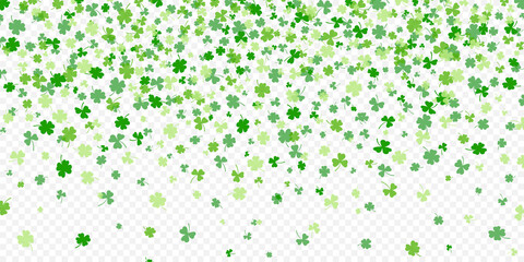 Shamrock or green clover leaves pattern background flat design vector illustration isolated on white background. St Patricks Day shamrock symbols decorative elements pattern.