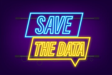 Obraz premium Save the date. Badge, mark on megaphone. Neon icon. Flat vector stock illustrations