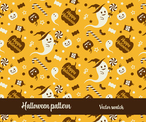 ハロウィンイメージのシームレスパターン 柄 ベクター オバケ 秋