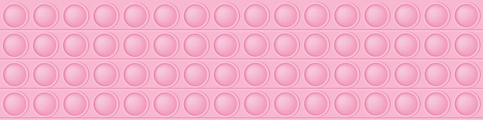Pop it pink background as a fashionable silicon toy for fidgets. Addictive anti-stress toy in pastel colors. Bubble sensory popit for kids. Vector illustration in rectangle format suitable for bunner. - obrazy, fototapety, plakaty