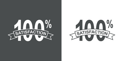 Banner con texto Satisfaction 100 por ciento en cinta en fondo gris y fondo blanco