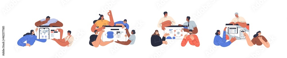 Aufkleber Teams set presenting information technology projects, web interfaces of websites, landing pages and applications. UI design concept. Flat graphic vector illustration isolated on white background
