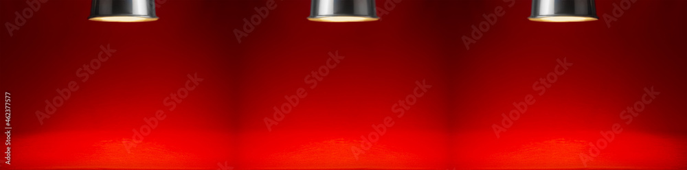 Wall mural luxury red empty scene with spotlights and spots of light, banner. elegant abstract stage in modern 