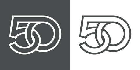 Banner con número 50 con lineas enlazadas en circuito cerrado en fondo gris y blanco © teracreonte