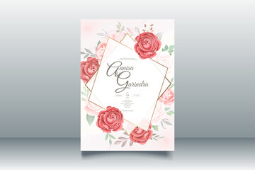 Beautiful floral frame wedding invitation card template Premium Vector