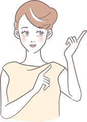 指差しポーズの大人の女性のコンシェルジュイラスト