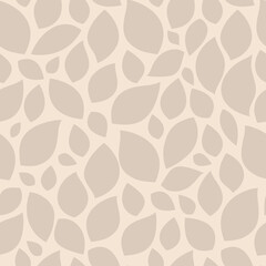 Subtle neutral leaf seamless vector pattern. Natural beige color abstract leaves. Simple, modern minimal background illustration. Decorative foliage silhouette design. Repeat wallpaper texture print.