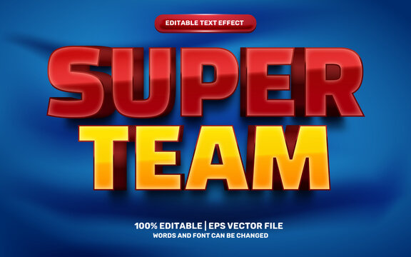 super team red yellow modern cartoon comic hero 3d editable text effect