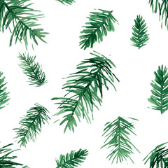 Spruce branches watercolor isolated on white background seamless pattern for all prints.