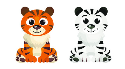 a tiger cub in a cartoon flat style on an isolated background.vector illustration.the symbol of the new year 2022.a set of tigers.grey and orange tiger.