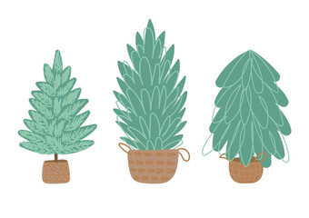 Stylish set of Christmas trees. Vector illustration in flat style on a white background