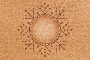 Fototapeta na wymiar Christmas cardboard background with snowflake and round signboard in center