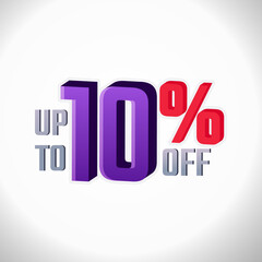Discount Label up to 10% off Vector 3D Template Design Illustration. Promotion Flyer, Retro Label