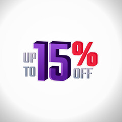 Discount Label up to 15% off Vector 3D Template Design Illustration. Promotion Flyer, Retro Label