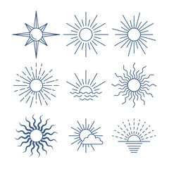 Obraz premium Sun Sign Thin Line Icon Design Templates Symbol of Star. Vector illustration of Different Types Suns