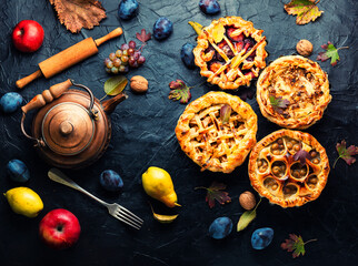 Autumn pies with fruits
