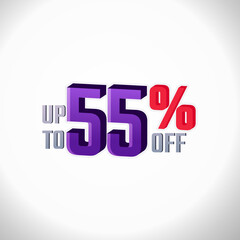 Discount Label up to 55% off Vector 3D Template Design Illustration. Promotion Flyer, Retro Label