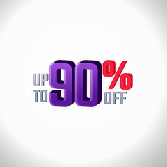 Discount Label up to 90% off Vector 3D Template Design Illustration. Promotion Flyer, Retro Label
