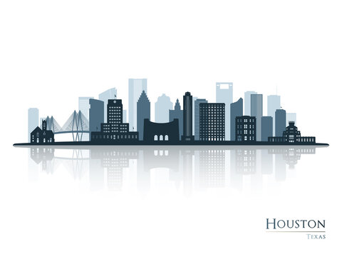 Houston Skyline Silhouette With Reflection. Landscape Houston, Texas. Vector Illustration.