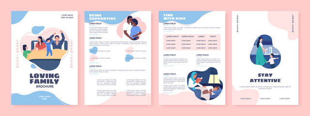 Loving family flat vector brochure template. Parents and children. Flyer, booklet, printable leaflet design with flat illustrations. Magazine page, cartoon reports, infographic posters with text space