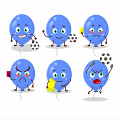 Blue balloons cartoon character working as a Football referee