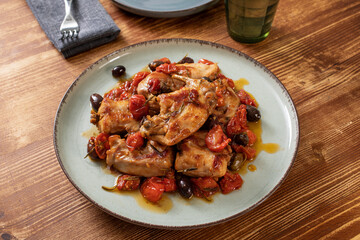 carne coniglio con pomodori e olive