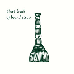 Fototapeta premium Short brush of bound straw. Ink black and white doodle drawing in woodcut style.