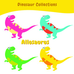 Dinosaur collection poster for children. Cute dinosaur with variant color. Vector illustration in cartoon style. 