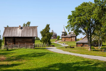 Fototapeta na wymiar Historical and architectural sights on the Kizhi island. Republic of Karelia. Russia