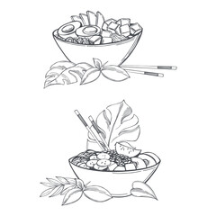 Poke bowls. Vector illustration.