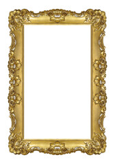 Golden frame for paintings, mirrors or photo isolated on white background. Design element with clipping path