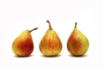 Red-yellow ripe pears on a white background. Isolate.