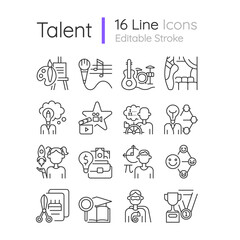 Talents and aptitudes linear icons set. Skills and intelligence. Creative and professional abilities. Customizable thin line contour symbols. Isolated vector outline illustrations. Editable stroke