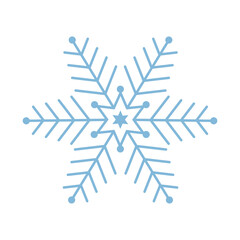 Beautiful blue snowflake. A snowflake of complex shape. A symbol of winter and new year. Vector illustration isolated on a white background