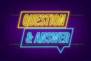 Obraz premium Question and Answer banner. Neon icon. Megaphone banner. Web design. Vector stock illustration