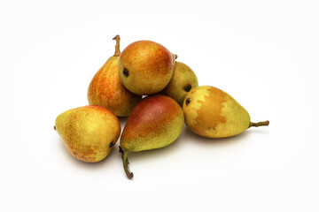 Red-yellow ripe pears on a white background. Isolate.