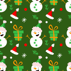 Christmas vector cute cartoon seamless pattern. Ideal for wrapping paper decoration, gift, present scrapbooking digital paper