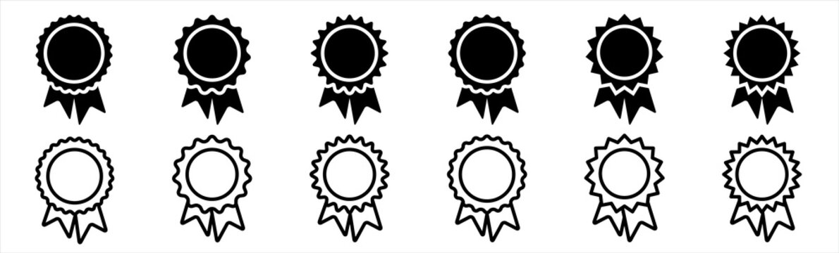 Badge With Ribbons Icon. Winning Award, Prize, Medal Or Badge Flat Icon For Apps And Websites.