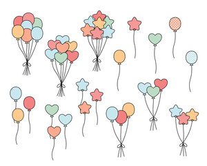 かわいい風船のイラストのセット　シンプル　バルーン　飾り　装飾　イベント　パーティー　誕生日　お祝い © yugoro