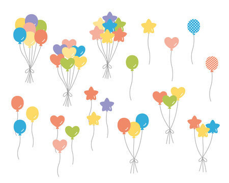 かわいい風船のイラストのセット　シンプル　バルーン　飾り　装飾　イベント　パーティー　誕生日　お祝い