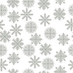 Patterned snowflakes seamless pattern, winter elements on a white background
