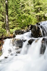 Val di Rabbi, nel parco Nazionale dello Stelvio, Cascate del torrente Saent, tempi lunghi di esposizione, effetto seta