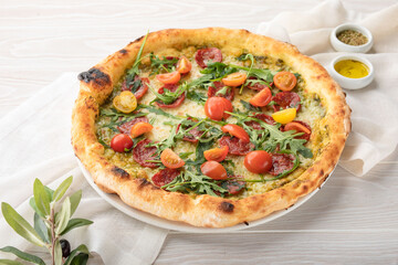 pizza with mushrooms and tomatoes