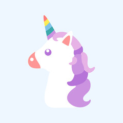 Cute unicorn with rainbow horn sticker vector