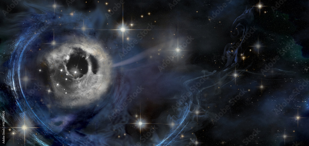 Wall mural abstract space wallpaper. spiral galactic with clouds core in outer space. copy space for your sci f