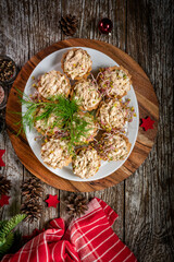 Obraz na płótnie Canvas Shortbread muffins stuffed with tuna paste